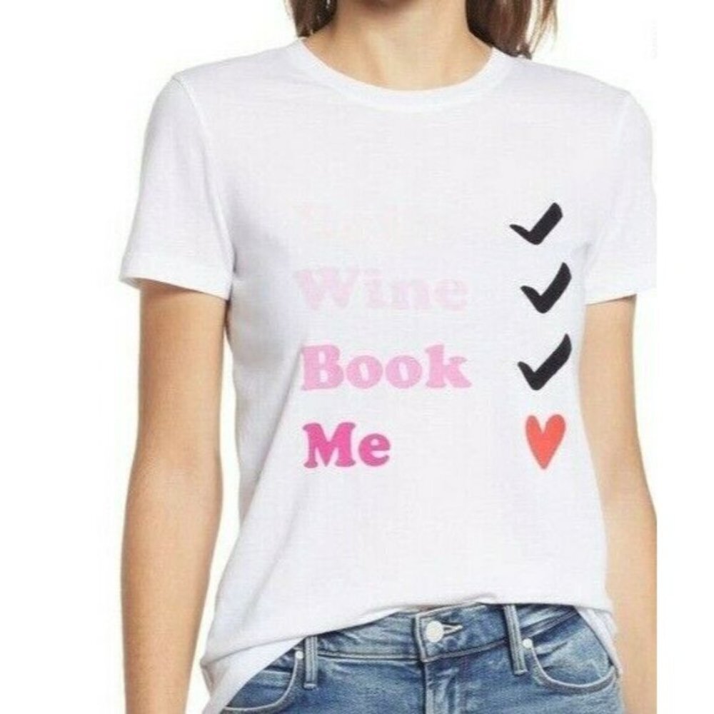 Halogen Womens Size Small Graphic Tee Bath Wine Book Me Short Sleeve White 249